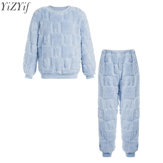 Kids Boys Girls Autumn Winter 2 Piece Pajama Set Long Sleeve Tops and Pants Sleepwear Flannel Casual Homewear Children Outfits