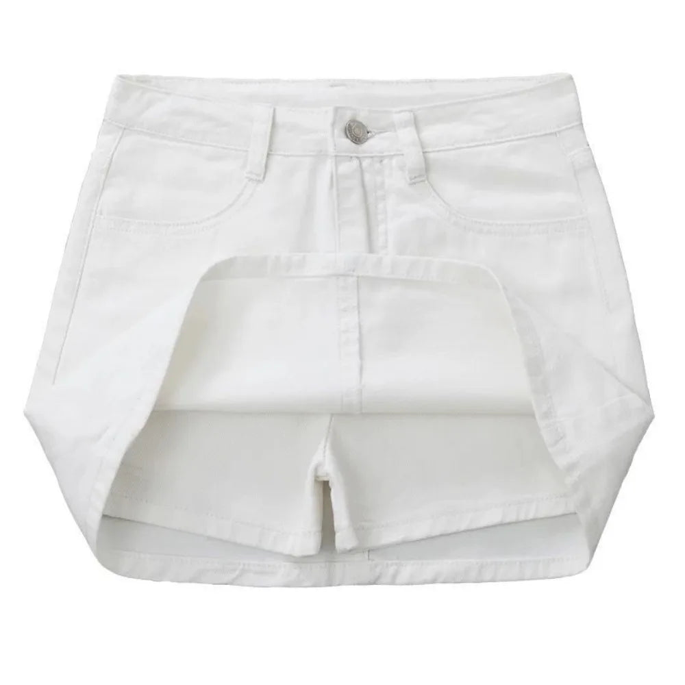 Includes Shorts Pants High Waist a-line Skirt Wide Leg Basic Denim Shorts Skirt Women Streetwear High Waist