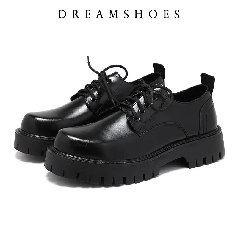 New Retro Dress British Style Head Derby Platform Business Inner Height Increase Commuter Casual Men's Leather Shoes