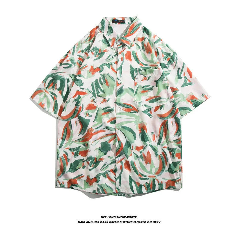 Men's Hawaiian Polyester Summer Short Sleeve Shirt Tropical Leaf 3D Pattern Printing Beach Male Shirts Casual Blouse For Men