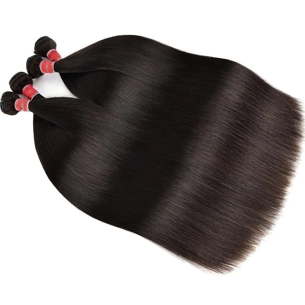 Human Hair Bundles Straight 12-32Inch Unprocessed Brazilian Hair Weave 3 Bundles Silky Black Hair Extensions Raw Quick Weave