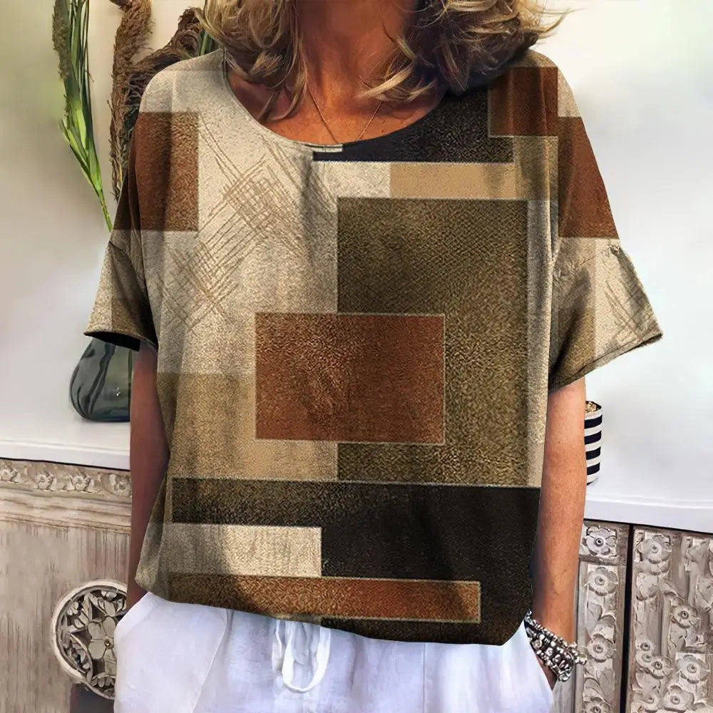 Summer Plaid T Shirt For Women O Neck Casual Sweatshirt New Tees Harajuku Clothing Loose Short Sleeve Blouse Female Fashion Tops