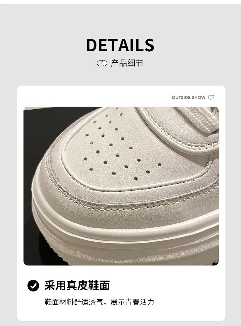2024 New White U Leather Women's Casual Woman Vulcanize Sneakers Breathable Sport Walking Platform Flats Running Shoes