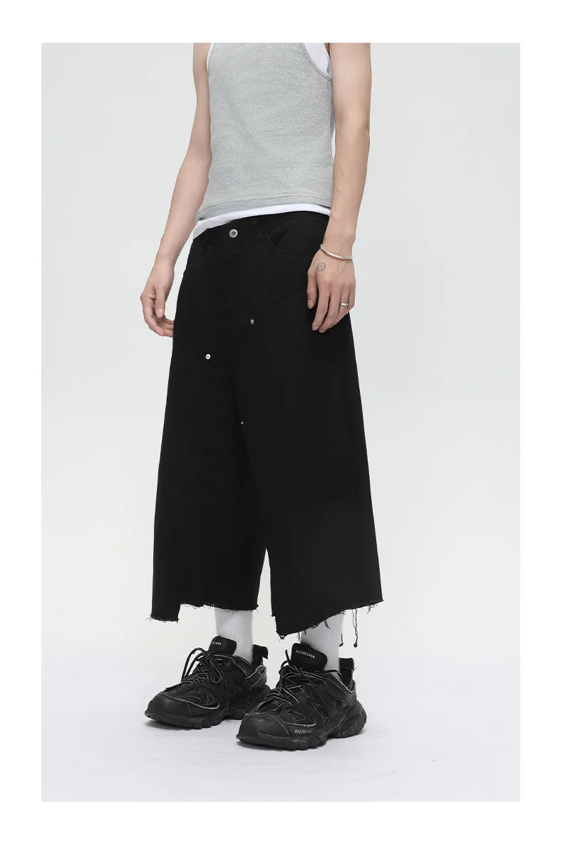 Men's Clothing | Tooling Logging Rough Edge Pure Cotton Loose and Simple Seven-point Denim Casual Pants