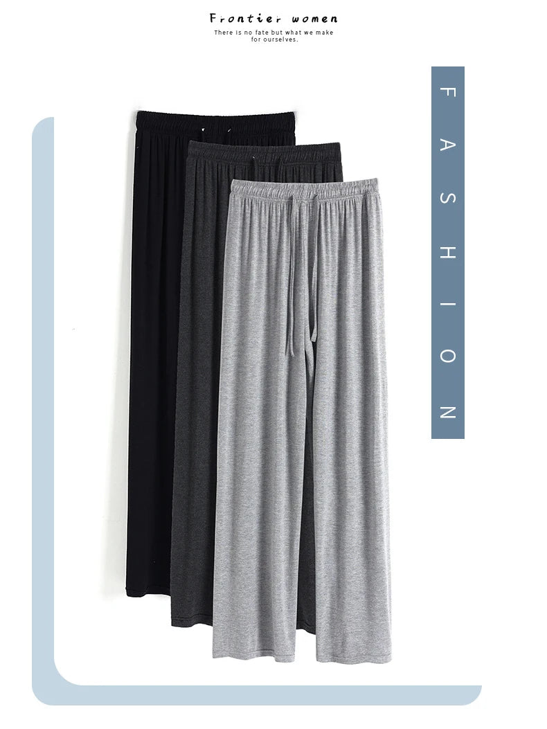 BIVIGAOS Summer Drawstring Ultra-thin Modal Wide Leg Pants Women High Waist Drape Casual Sport Pants Gray Sunscreen Fitness Pant