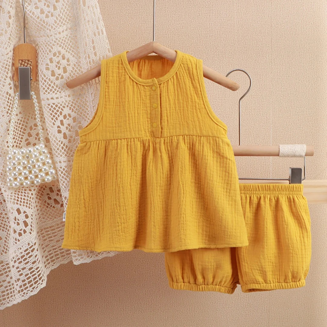 Toddler Girl Outfit Cotton Set 1-5Y Kids Girls Sleeveless Ruffle Top and Shorts Cute Casual Summer Children's Clothing Wear