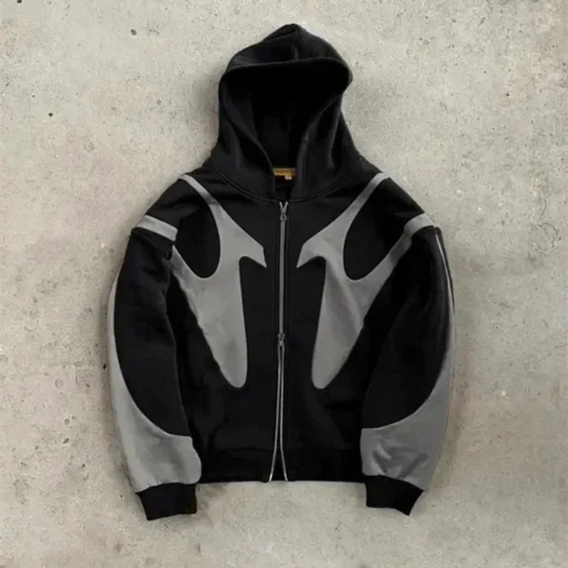 Retro Letter Printed Devil Pattern Hoodie Y2K Harajuku Zip Up Sweatshirt