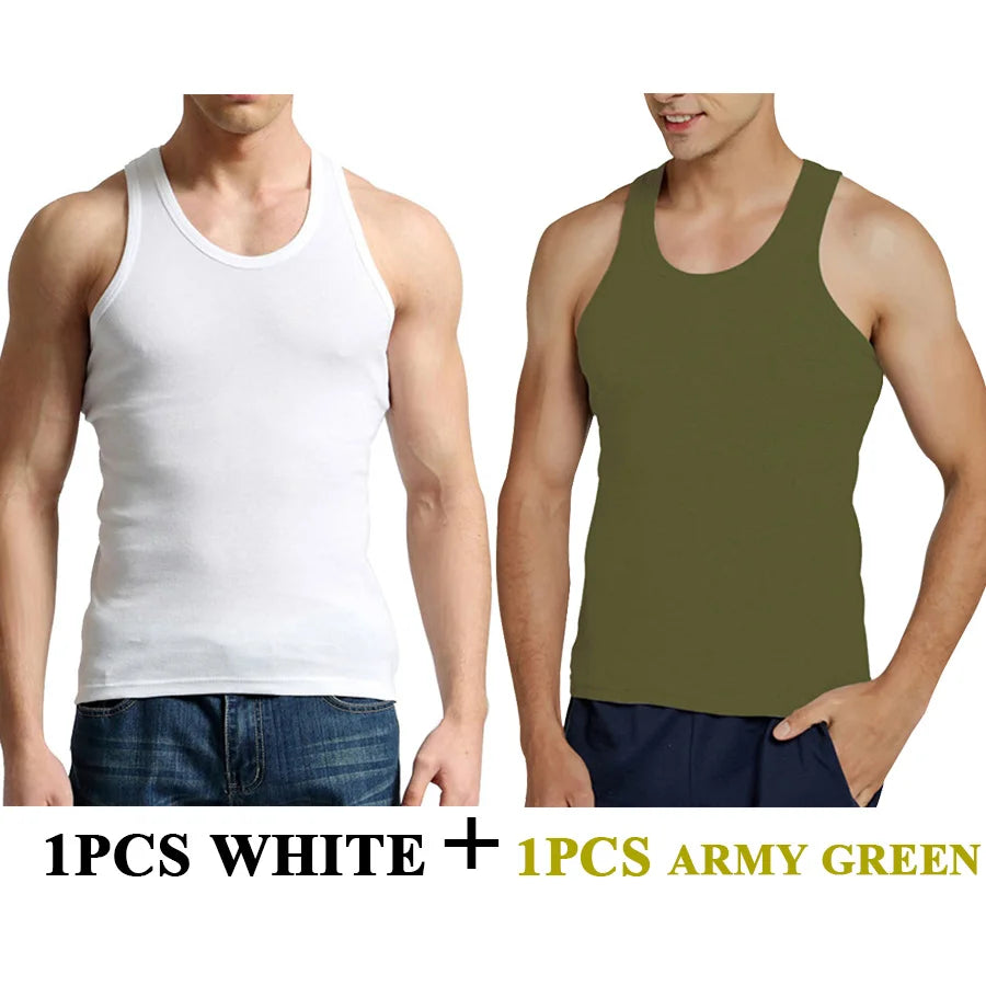 Tank Tops Men Fitness Cool Summer 100% Cotton Vest Male Sleeveless Tops Gym Slim Casual Undershirt Mens Gift 10 Colors 1PCS