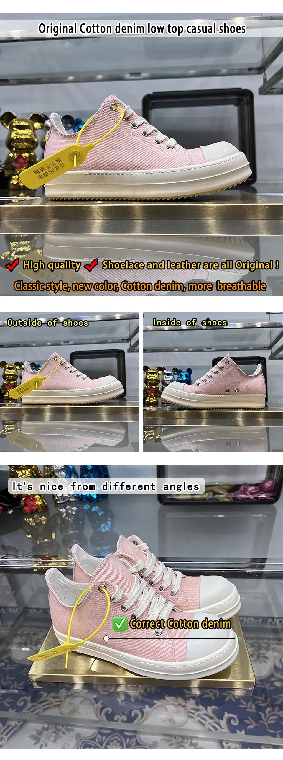 Ro Casual Shoes Women Low Top Quality Canvas Denim Summer Breathable Original Thick Sole Increases Height Men Luxury Sneakers