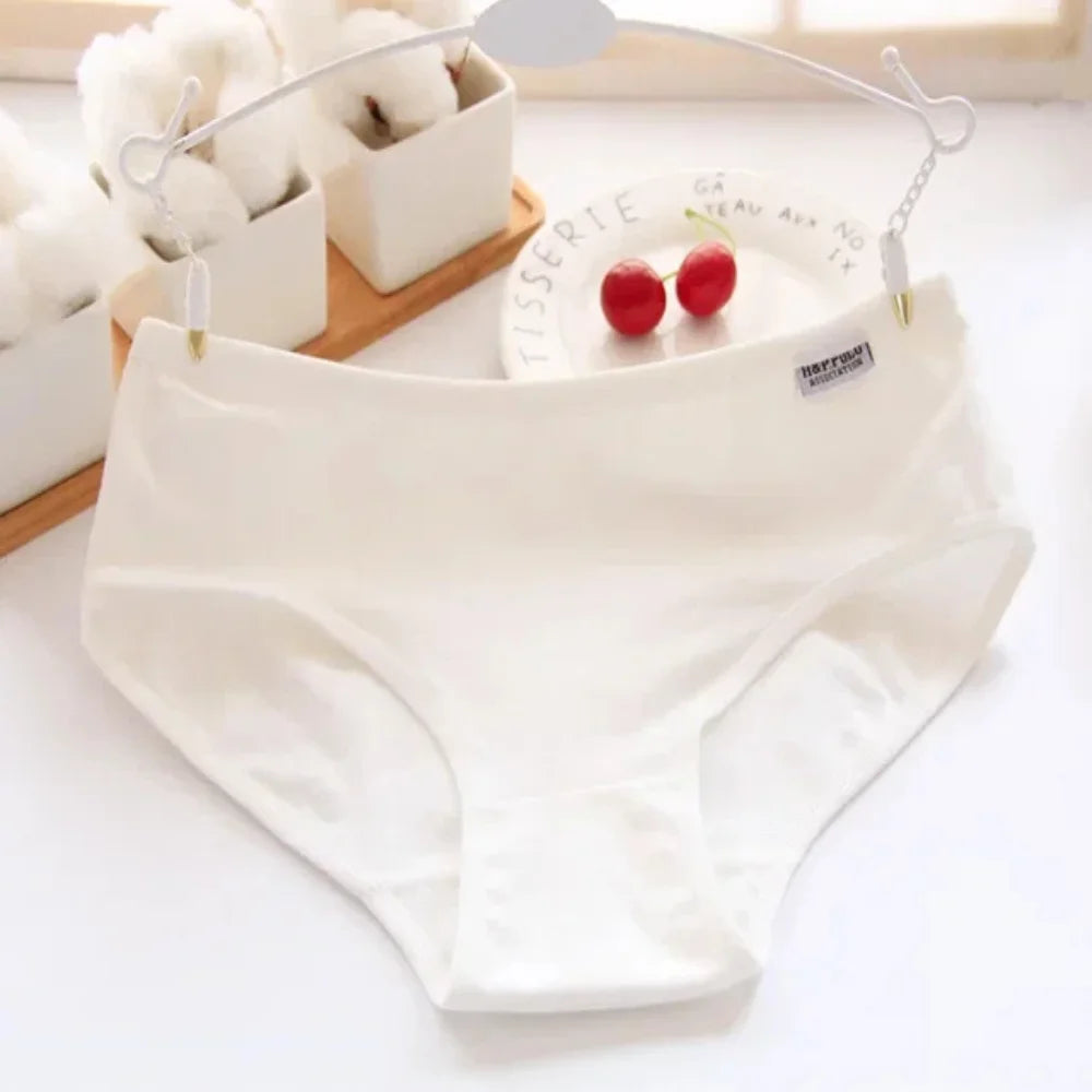 7pcs Women's Cotton Panties Plus Size Sexy Briefs Girls Breathable Soft Lingerie Cute Solid Color Underwear