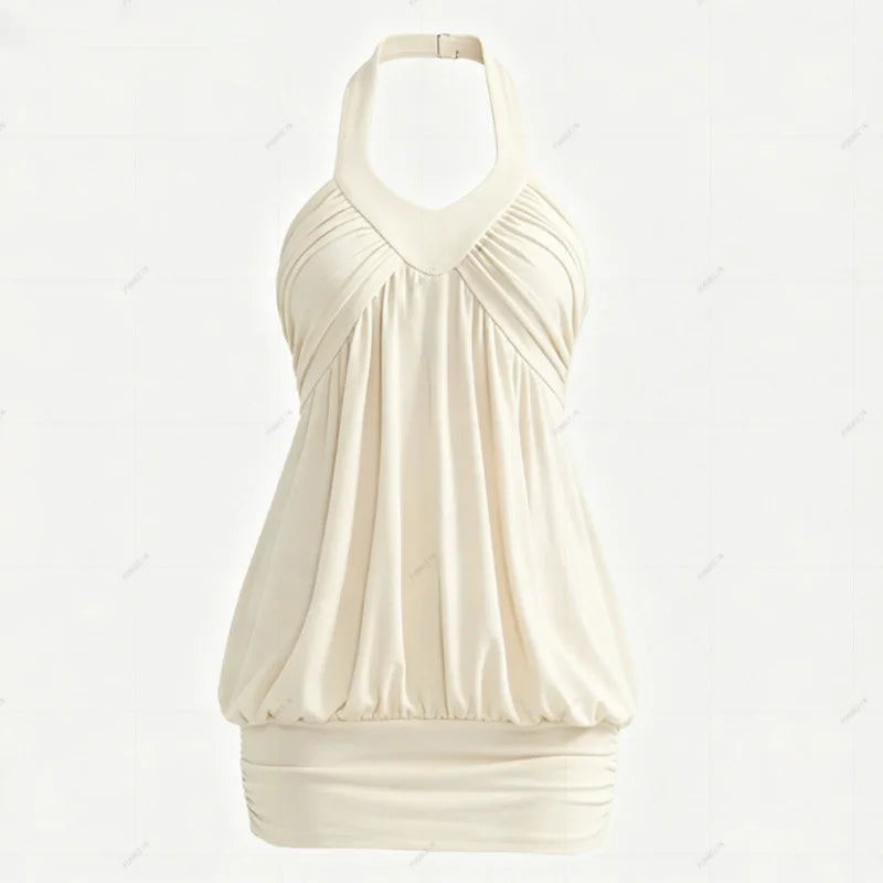 Spicy girl style simple and elegant exquisite halter dress women sexy summer slimming and form-fitting short skirt mature Y2K