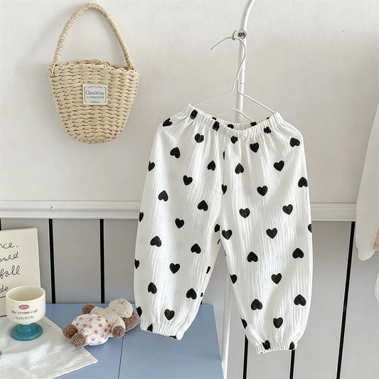 Casual Pants For Boys And Girls Loose Thin Summer Trousers Kids Simple Versatile Pants Infant Lovely Printing Pants Outer Wear
