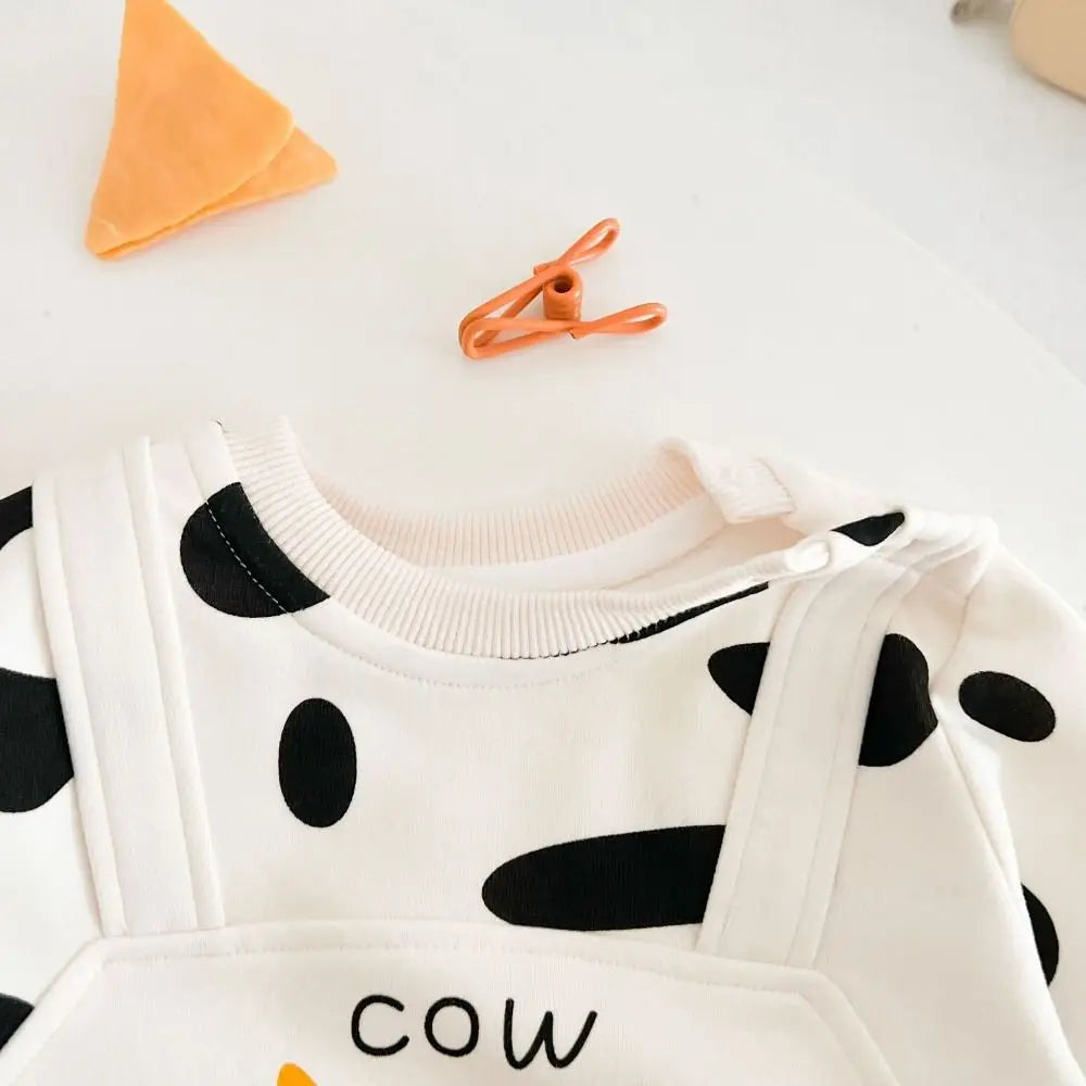 Kids Fashion Long Pants Cow Baby Romper Casual Outfit Infant False Two-pieces Jumpsuit Soft Cotton Newborn Jumpsuit Boy Girl