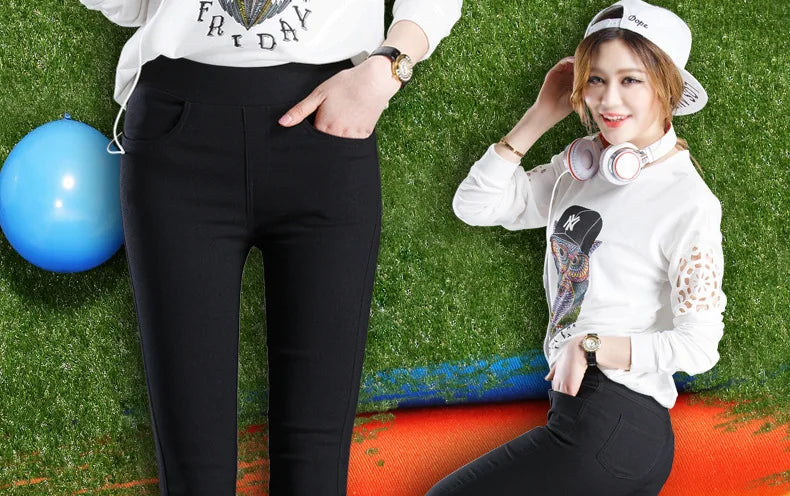 Elegant Slim Fit Solid Leggings Pants Fashion Women Elastic Stretch Skinny Pocket Pencil Legging Office Lady Commute Outerwear