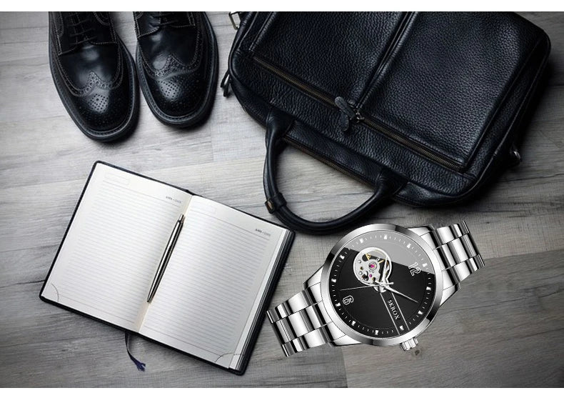 Original Genuine SKROX High-end Luxury Stainless Steel Skeleton Automatic Mens Watch Mechanical Waterproof Elegant Wrist Watches