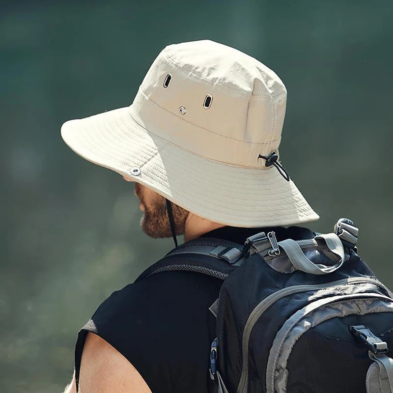 Summer Wide Large Brim Men Fisherman Hat Waterproof UV Protection Sun cap Hiking Fishing Climbing Oversized Safari Bucket Hats BAZAARHUBO