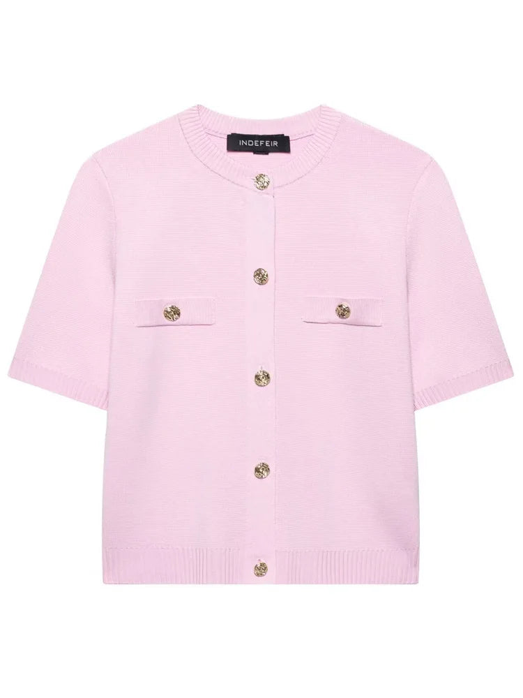 HXAO Cardigan Woman Knitwear Button Ladies Short Sleeve Knit Bolero Women's Tricot Top Summer Outerwear Crop Cardigan Top Female