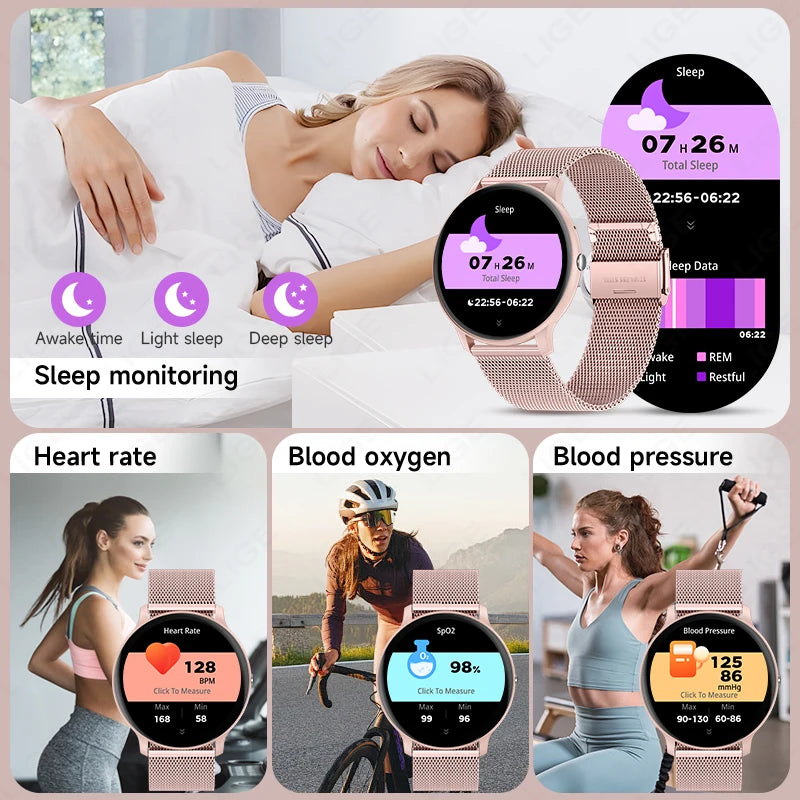 LIGE Women's SmartWatch Blood Oxygen Monitor Sports Fitness Tracker Bluetooth Call Al Voice Assistant Watches For Android IOS