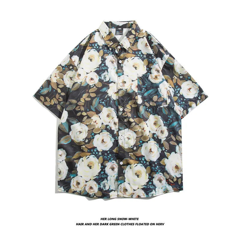 Men's Hawaiian Polyester Summer Short Sleeve Shirt Tropical Leaf 3D Pattern Printing Beach Male Shirts Casual Blouse For Men