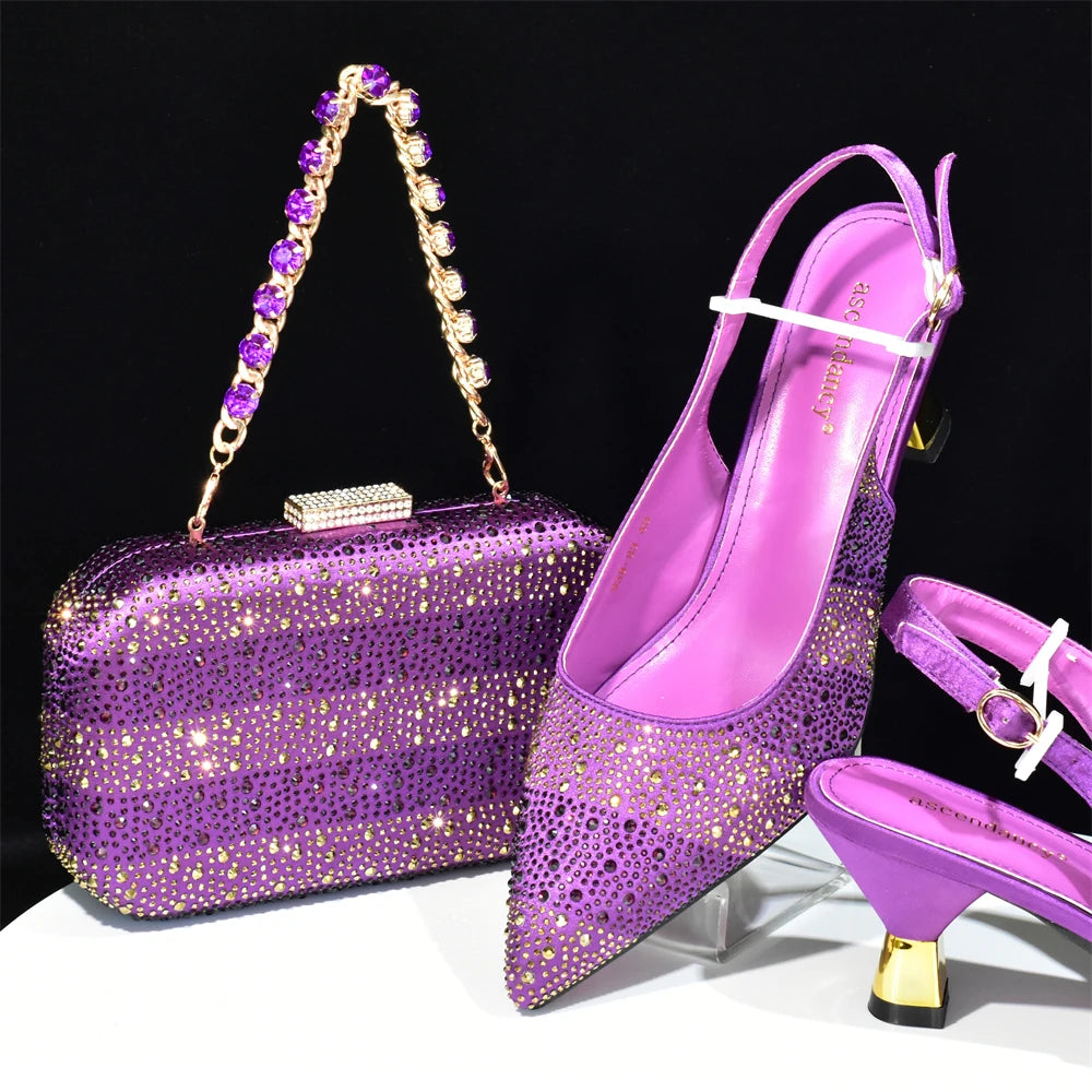 Doershow African fashion Italian Shoes And Bag Sets For Evening Party With Stones SILVER Italian Handbags Match Bags!   HAB1-2