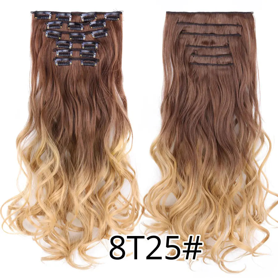 22 Inches Synthetic Long Straight Hairstyle 16 Clips 6Pcs/Set Hair Extensions Blonde Black Hairpieces Heat Resistant For Women