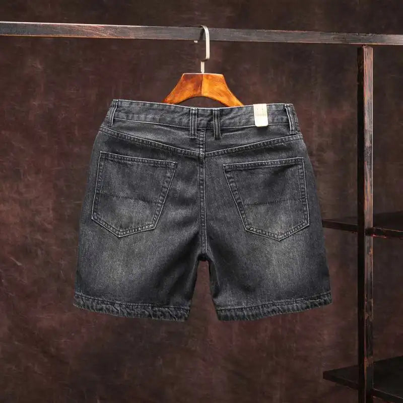 Men's Short Jeans Pants Skinny Retro Blue Male Denim Shorts New in Stretchable Wih Zipper Stretch Vintage Harajuku Rude Cowboy