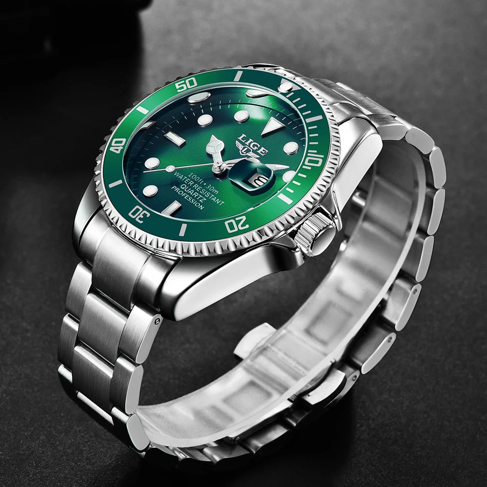 LIGE Top Original Men Quartz Watches Blue Waterproof Watch for Men Stainless Steel Quartz Men Luxury Watch Luminous Wristwatch