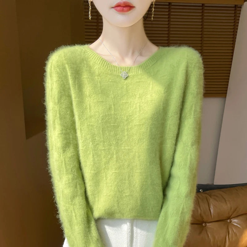 Women 100% Merino Wool Sweater Casual Hollow out Cashmere Blouse O-neck Pullover Tops Autumn Winter Warm Knit Woman Wool Sweater