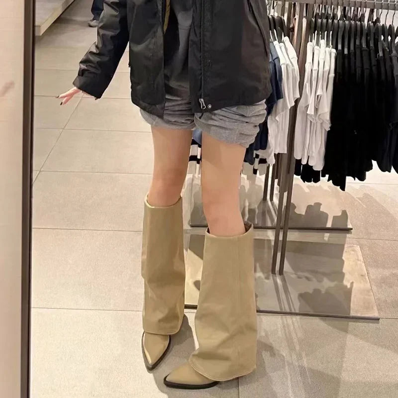 Women Chunky High Boots Pointed Toe Shoes Sexy Lady Dress Gladiator Autumn New 2024 Trend Retro Fad Woman Boots Goth Botas Mujer