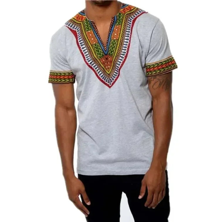 New 2026 Men's African Clothes T-shirts Casual Short Sleeve Traditional Ethnic Style Tops Men's Vintage Printed Perform Clothing