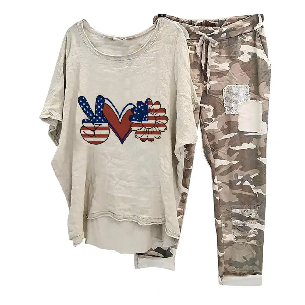 Trendy Women T-shirt Pants Set Half Sleeves Two Piece Suit Women Summer Outfit Plus Size Elastic Waist Sports Outfit