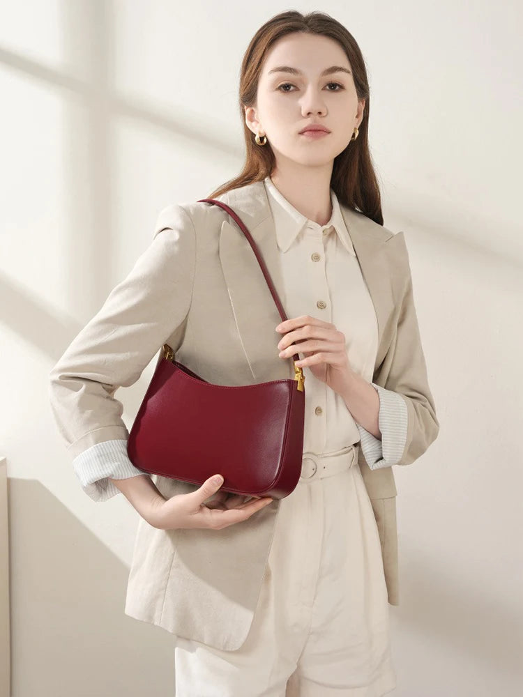 Zency French High-End Leather Underarm Bag Red Shoulder Handbag for Women Luxury Designer Sac for Lovers Wife Girlfriend