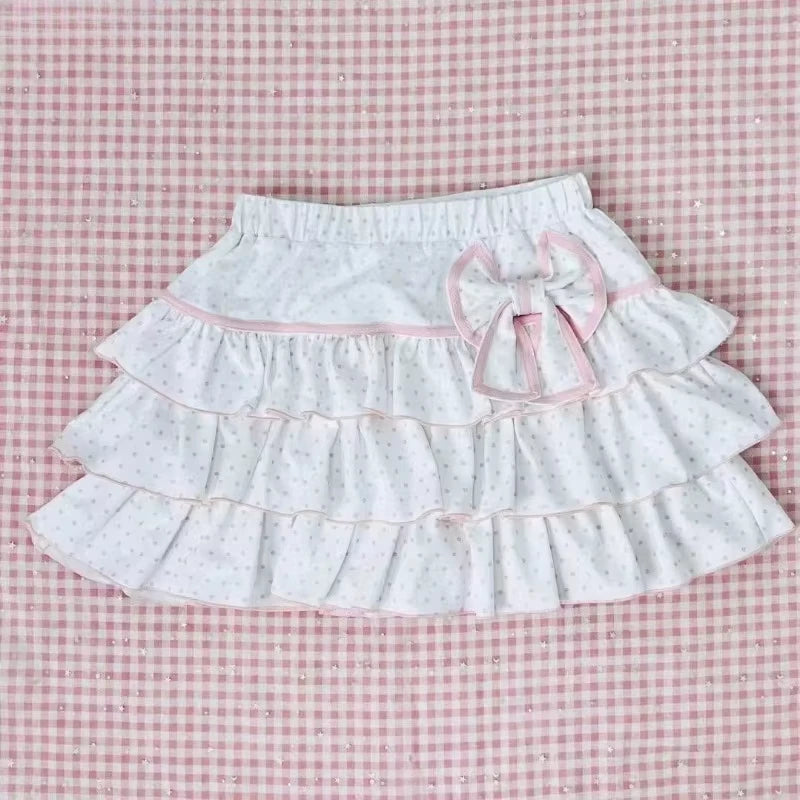 Mini Skirts for Women Sweet Cute Jupe Fashion Summer Japanese 2025 Faldas Mujer De Moda Bow Polka Dot Ruffles Y2k Skirt