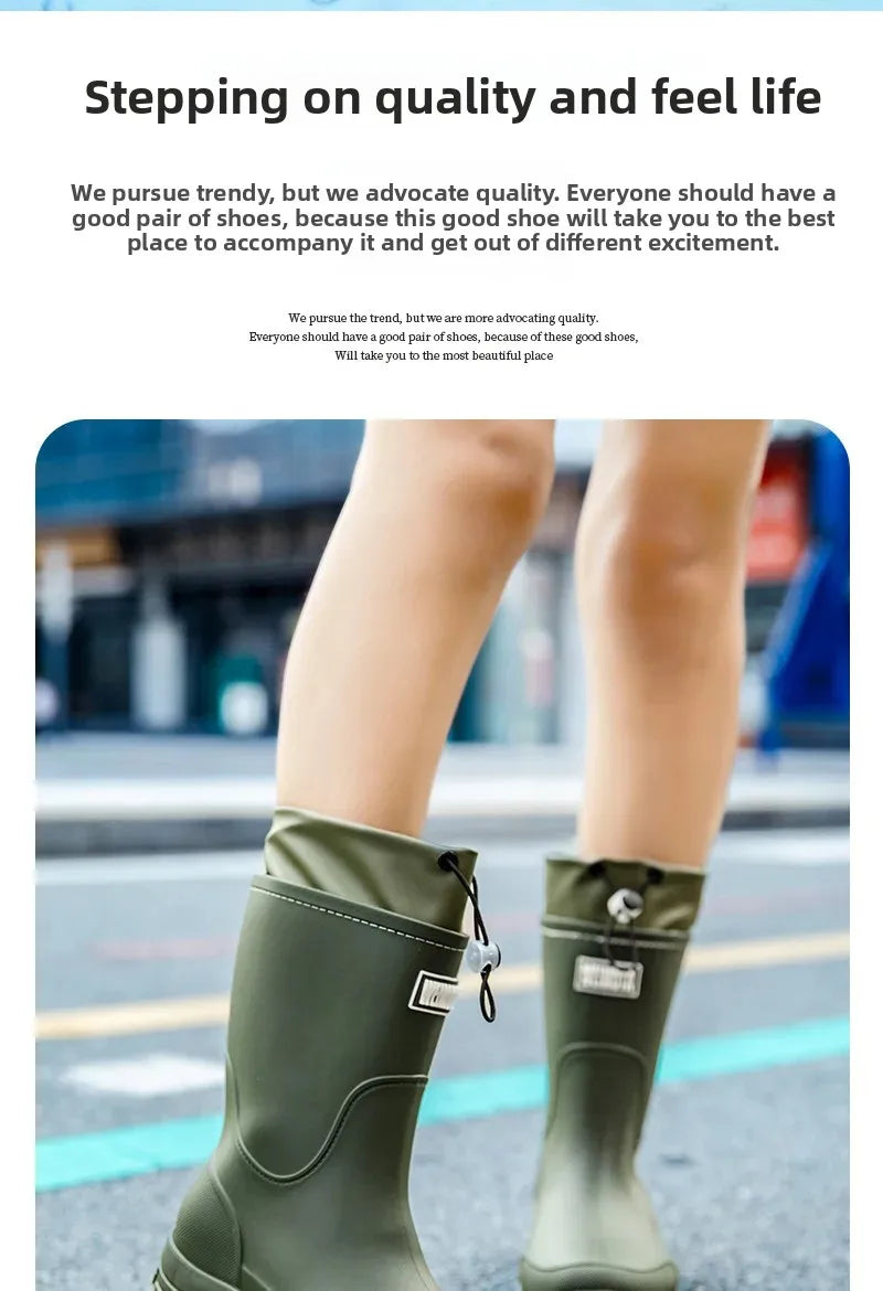 Men's Lightweight Waterproof Fishing Rain Boots Anti-slip Wear-resistant PVC Boot Tube round Toe EVA Insole Plain Color Adult