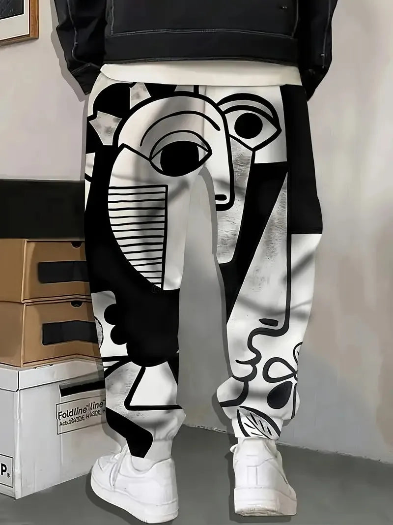 The new men's trousers for the autumn of 2025 are street fashion casual and feature 3D abstract face prints for comfort
