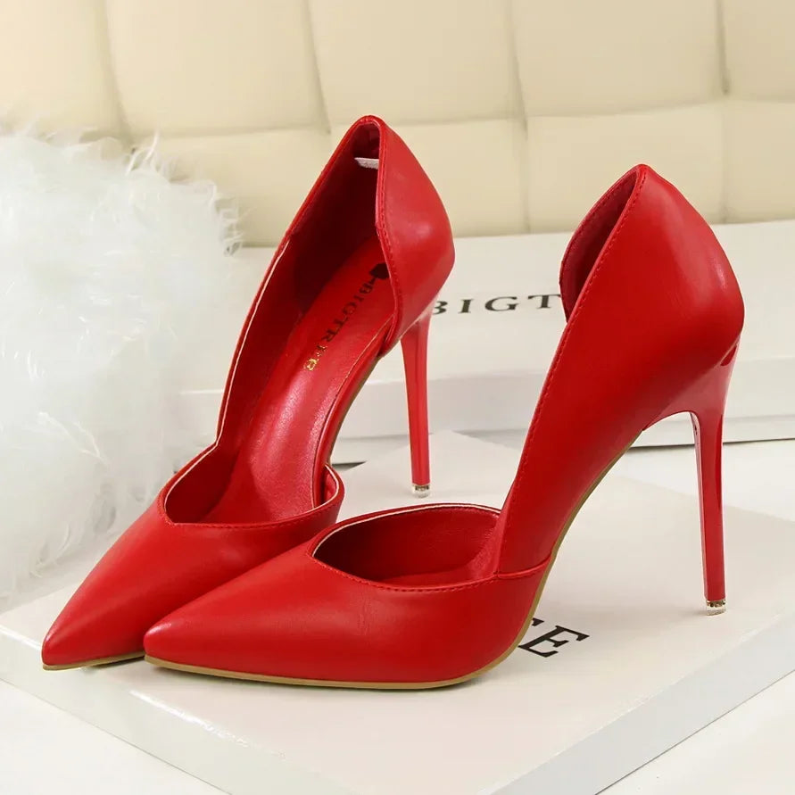 Summer Women Office Work 10.5cm High Heels Nightclub Leather Pumps Lady Fashion Concise Yellow Red Shoes Party Stiletto Heels