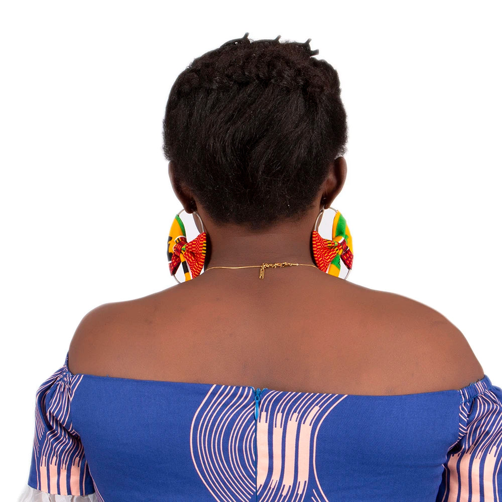 African Earrings Fashion Women Africa Handmade Statement Circle Jewellery Print Wax Fabric Accessories WYA078
