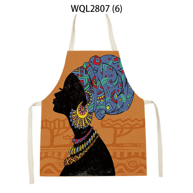 African Style Kitchen Aprons Linen Cooking Waist Bib African Woman Pattern Household Cleaning Sleeveless Pinafore Baking Aprons
