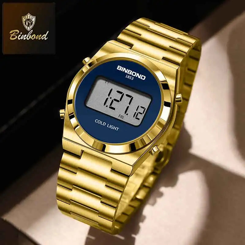 BINBOND New Men Electron Watch Luxury Stainless Steel LED Digital Waterproof Men Wristwatch Luminous Sports Clock Reloj Hombre