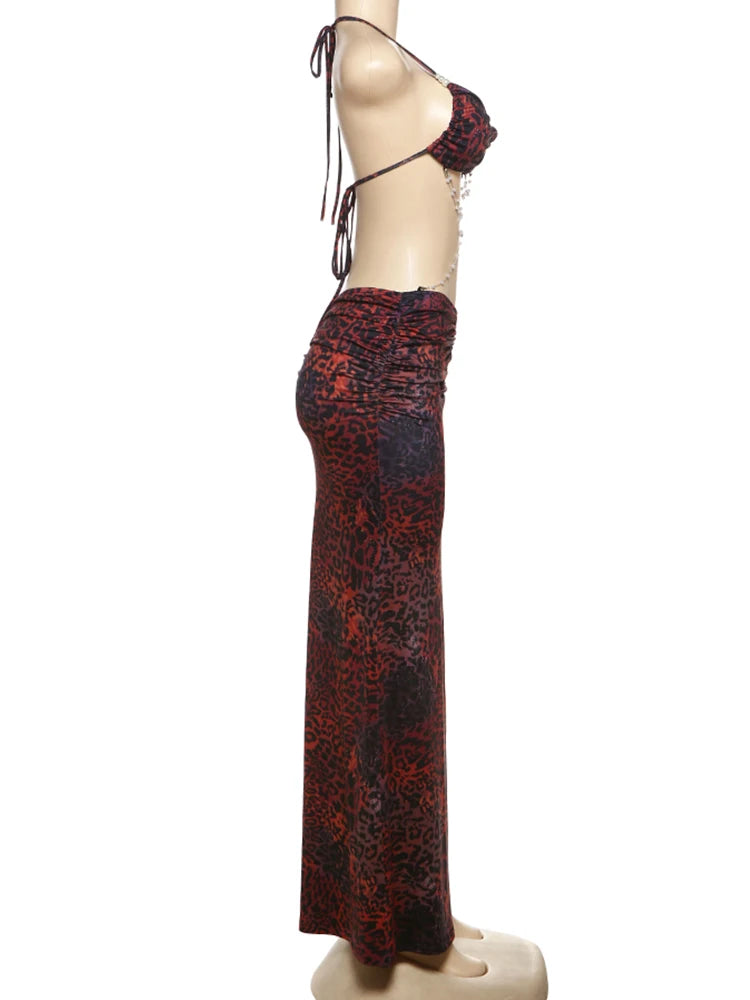 kliou Pearl Splice Stunning Dresses Women Sexy Tie Dye Tassel Bandage Hollow Shirring Maxi Bodycon Lady Vacation Party Vestidos