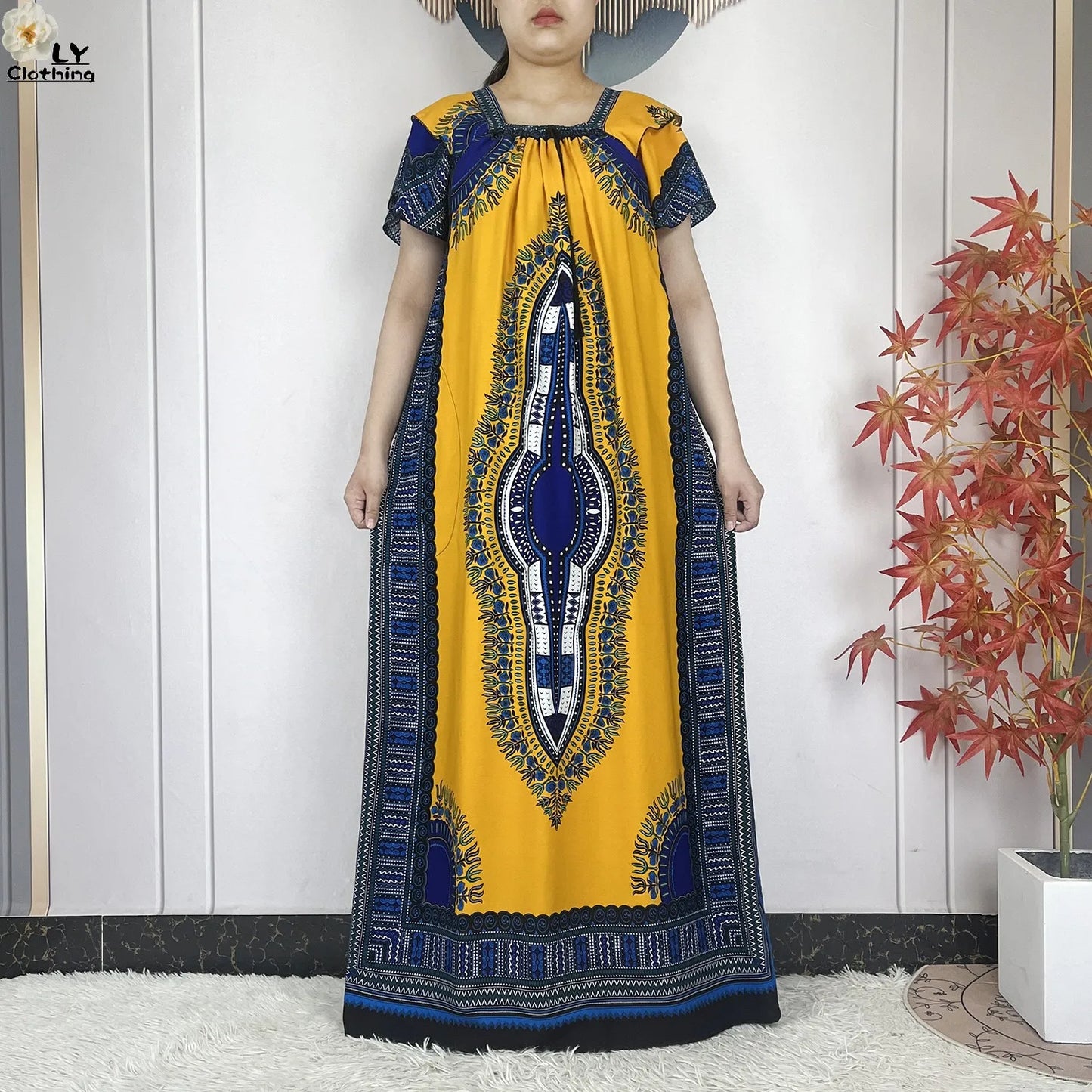 New Style African Abaya Summer Fashion Short Sleeve For Women Dress Cotton Boat Neck Loose Caftan Dubai Islam Femme Elegant Robe
