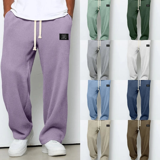 Summer Mens Corduroy Casual Pants Fashion Loose Fit Pants Straight Sweatpants Elastic Waist Drawstring Outdoor Streetwear