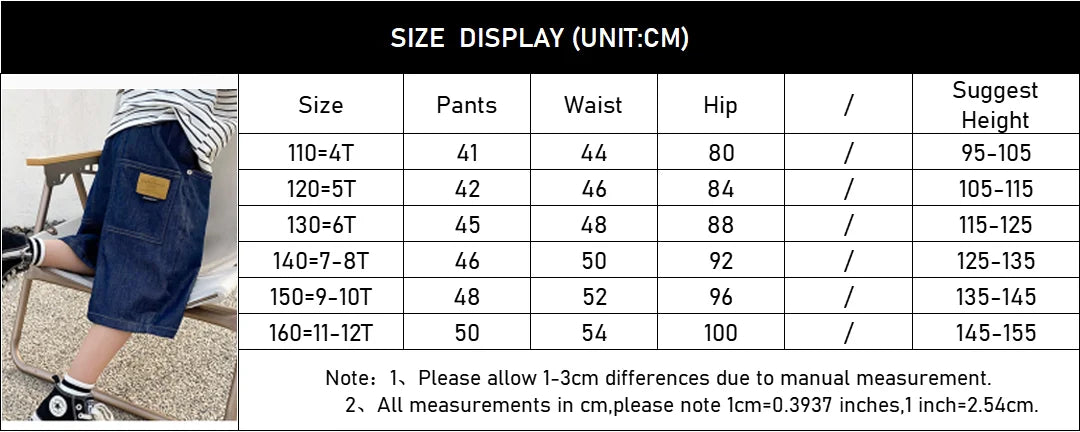 New Boys Summer Fashion Denim Shorts Kids Casual Loose Thin Knee-Length Trousers for 3-12 Years Teenager Outdoor Jeans Pants
