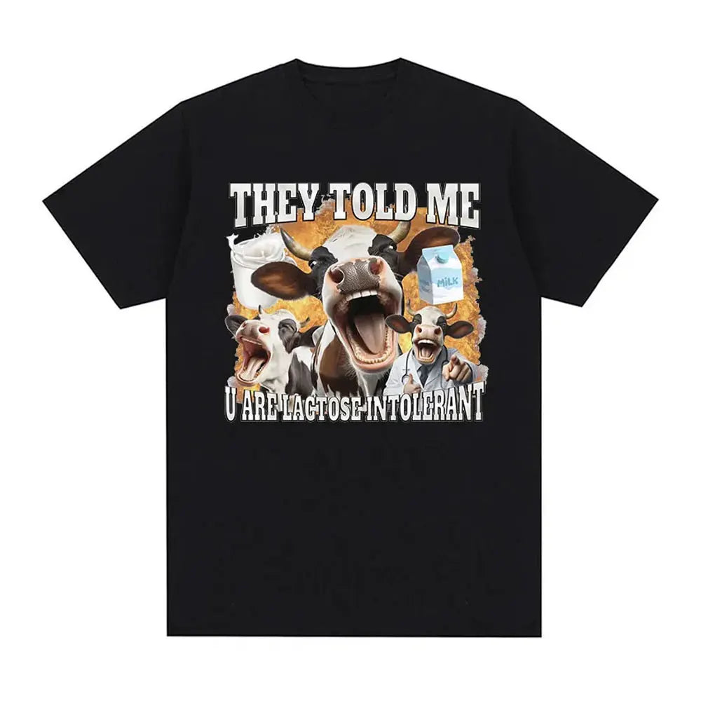 Milk Makes My Tummy Hurt T-shirt Lactose Tolerant Funny Meme Graphic T Shirt Men Fashion Vintage Hip Hop Short Sleeve T-shirts