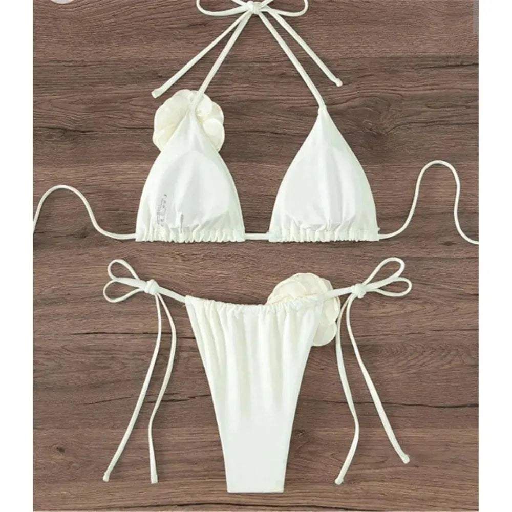 Sexy Rose Flower Bikini Beachwear  Swimwear Thong Bikini Women Swimsuits Swimming Bathing  Brazilian Bikinis Set Mujer Biquini