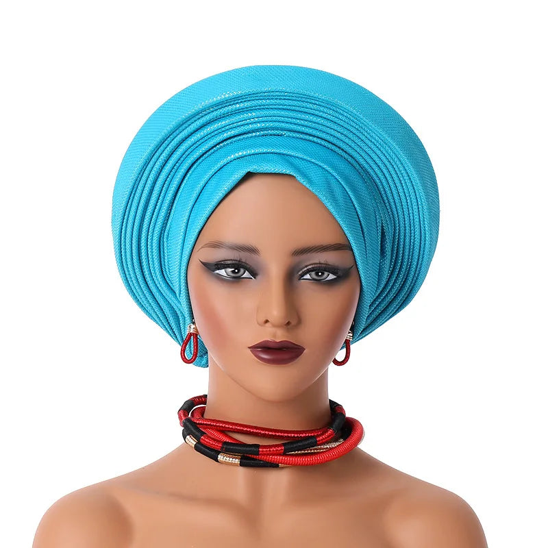 African Headtie Nigerian Aso Oke Headtie Women Hijab Head Wrap Turban Chemo Caps Gele Femme Scarf High Quality for Wedding Party