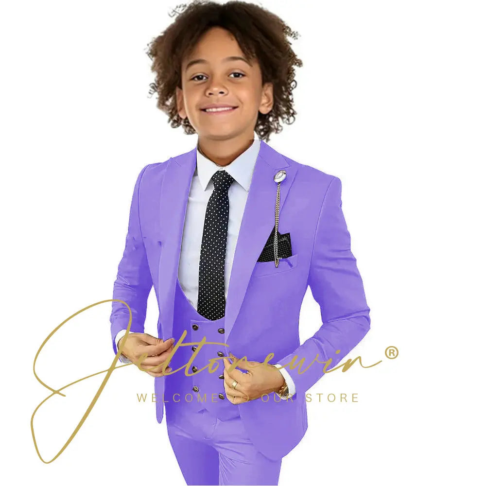 Boys Suit Peak Lapel 3 Pieces Jacket Vest Pants Black Formal Tuxedo Child Blazer Party Dress Wedding Set conjuntos de blazer