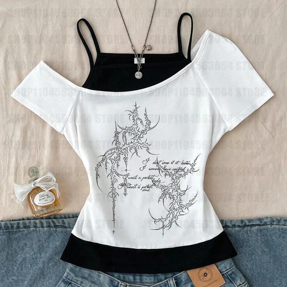 Y2K style clothing Gothic style street wear women's sexy tops retro printed patterns women's retro girl style 90s shirt tops