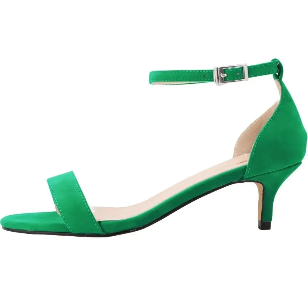 Fashion 2026 Summer Women's Sandals Ankle Strap 5cm Low High Heels Open Toe Female Buckle Velvet Sexy Pumps Red Wedding Shoes