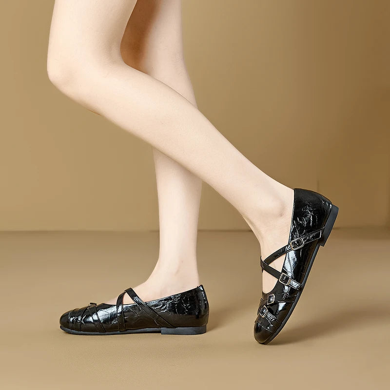 2026 New Women's Mary Jane Shoes Stylish Cross-Strap Flat Shoes Women Comfortable Ballet Frail Shoes for Spring and Autumn